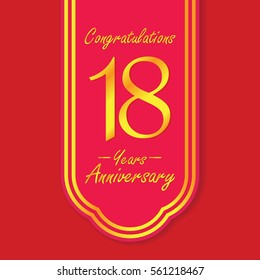 red flag and gold text 18 years anniversary vector design 