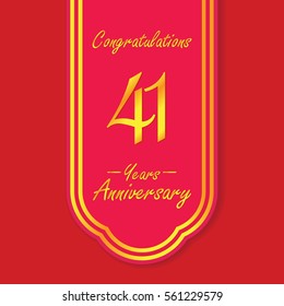 red flag and gold text 41 years anniversary vector design 
