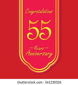 red flag and gold text 55 years anniversary vector design 