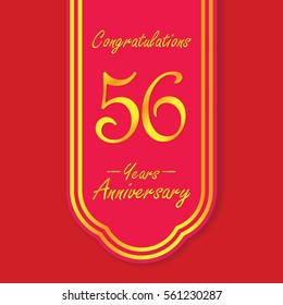 red flag and gold text 56 years anniversary vector design 