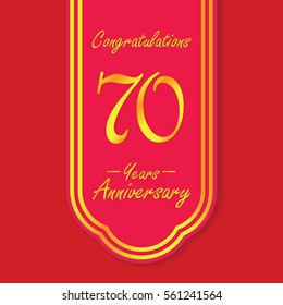 red flag and gold text 70 years anniversary vector design 