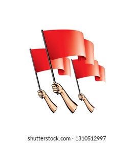 Red flag and hand on white background. Vector illustration