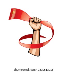 Red flag and hand on white background. Vector illustration