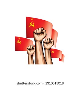 Red flag and hand on white background. Vector illustration