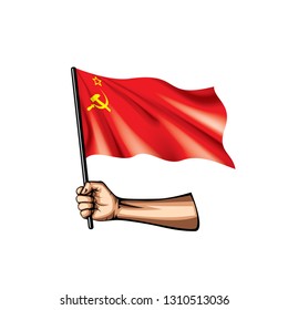 Red flag and hand on white background. Vector illustration