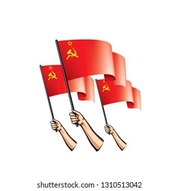 Red flag and hand on white background. Vector illustration