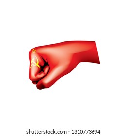 Red flag and hand on white background. Vector illustration