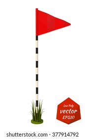 Red flag in the hole. Golf. Isolated on white background. low poly style. Vector illustration.