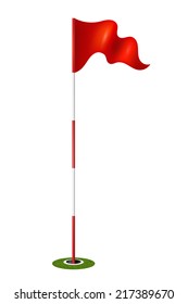 Red Flag In The Hole. Golf. Vector Illustration.