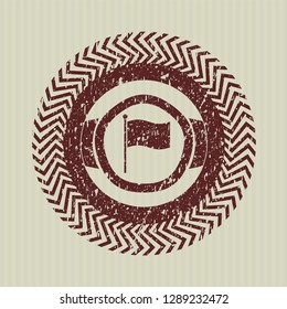 Red flag icon inside distress grunge stamp