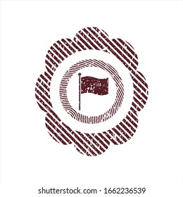 Red flag icon inside rubber grunge texture stamp