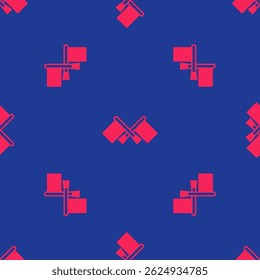 Red Flag icon isolated seamless pattern on blue background. Location marker symbol.  Vector