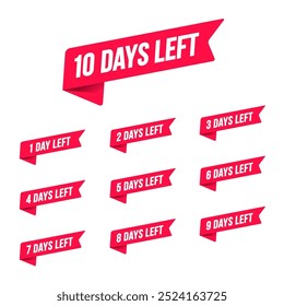Red Flag Label With Counter 10 To 1 Days