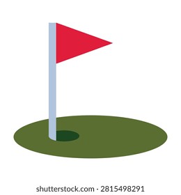 Red flag marking a golf hole on green grass course, sports and recreation concept