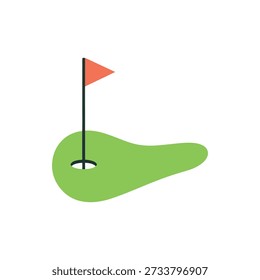 Red flag marks green golf hole on a bright grassy field