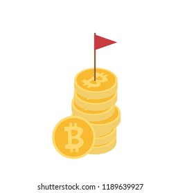 Red flag on bitcoin icon vector illustration