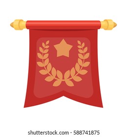 A red flag on a gold pole with the emblem of the first Olympics.Awards and trophies single icon in cartoon style vector symbol stock illustration.