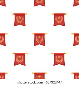 A red flag on a gold pole with the emblem of the first Olympics.Awards and trophies single icon in cartoon style vector symbol stock illustration.