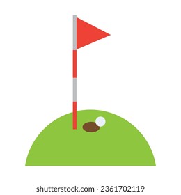 Red flag on golf course near hole vector. Multicolored flat vector icon representing sports items inventory equipment concept isolated on white background