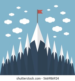 Red flag on a Mountain peak. 