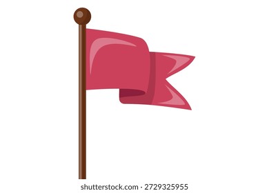 Bandera roja en el poste que simboliza el logro de la meta, el hito y el éxito. Ilustración vectorial plana aislada sobre fondo blanco para conceptos de negocios y estrategia.