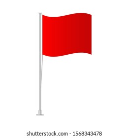 Red flag on a stand developing in the wind Isolated on a white background. Vector illustration eps 10.