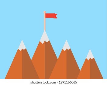 red flag on top of Mountain. Leadership concept.