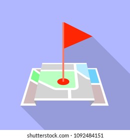 Red flag pin map icon. Flat illustration of red flag pin map vector icon for web design