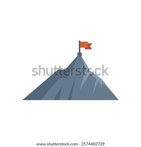 Red flag is standing on the top of a mountain, celebrating the achievement of a goal