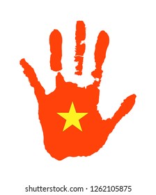 red flag with a star. vector handprint in the form of the flag of Vietnam.