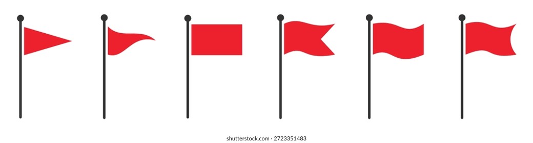 Rote Flagge Symbol, Vektorsymbol. 6 Verschiedene Stil rote Flagge. Symbol für Warnmeldungszeichen gesetzt. Vektorgrafik.