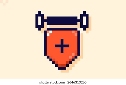 Red flag or tapestry drawn in pixel art style.