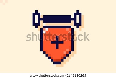 Red flag or tapestry drawn in pixel art style.