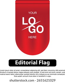 Modelo de bandeira vermelha com espaço para logotipo e texto, adequado para uso editorial.