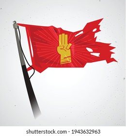 rote Flagge mit drei Fingerzeichen - Vektorgrafik