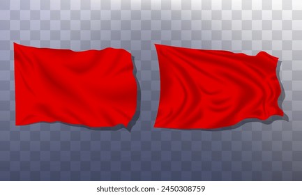 
The red flag twists in the wind. Realistic 3D render, fabric with folds, light and shadow according to the shape. Vector illustration.