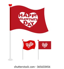 Red flag for Valentines day. Logo for holiday heart, Pierce arrow of Cupid. Standard for holiday lovers.