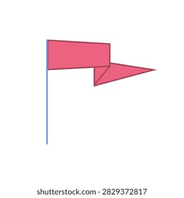 Red flag vector icon on pole, symbolizing goal marker, warning sign, event signal, navigation point, achievement target and simple location indicator.