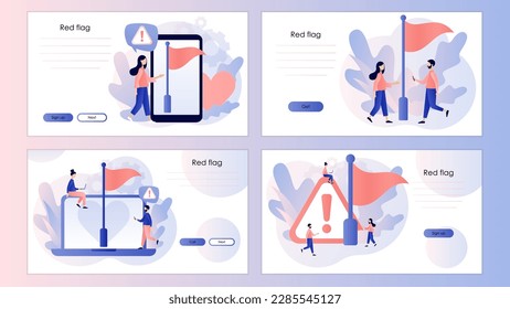 Red flag warning. Attention or alert for threat in relationship, partnership, business. Metaphor problem. Screen template for landing page, template, ui, web, mobile app, poster, banner, flyer. Vector