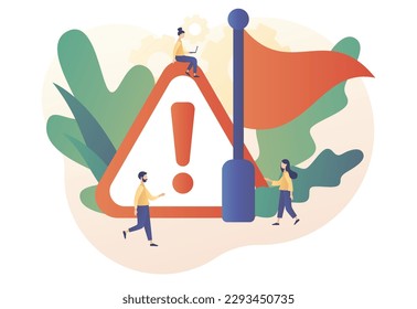 Red flag warning. Attention or alert for threat in partnership, relationships, business. Metaphor problem, trouble and difficulty. Modern flat cartoon style. Vector illustration on white background