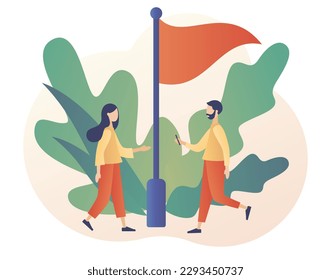 Red flag warning. Attention or alert for threat in relationships, partnership, business. Metaphor problem, trouble and difficulty. Modern flat cartoon style. Vector illustration on white background