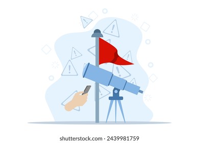 Red flag warning concept, Caution or warning against threats in relationships, partnerships, business, Metaphor of problems, troubles and difficulties, Vector illustration on a white background