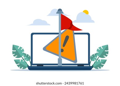 Red flag warning concept, Caution or warning against threats in relationships, partnerships, business, Metaphor of problems, troubles and difficulties, Vector illustration on a white background