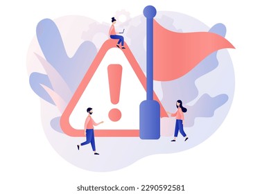 Red flag warning. Metaphor problem, trouble and difficulty. Attention or alert for threat in partnership, relationships, business. Modern flat cartoon style. Vector illustration on white background