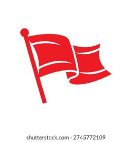 Red flag with waving cloth on pole