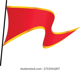 Bandera roja ondeando con un borde dorado.