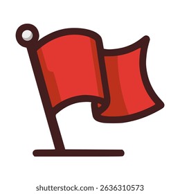 red flag waving nation spirit flat color vector illustration template design