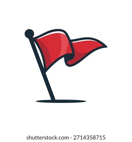 Red flag waving on a black pole illustration