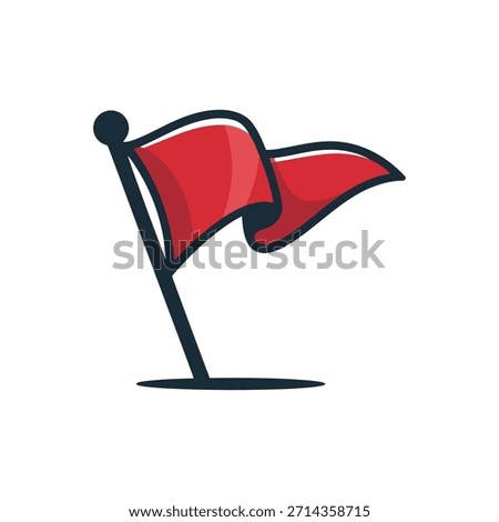 Red flag waving on a black pole illustration