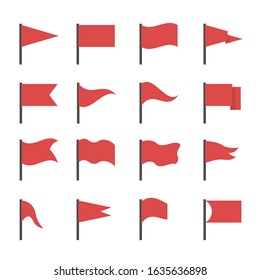 Red Flags. Red Flag Icon Set, Start And Finish Symbols